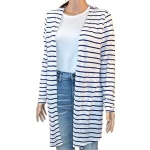 Chico’s White and Blue Striped Open Cardigan (Chico's Size 1)